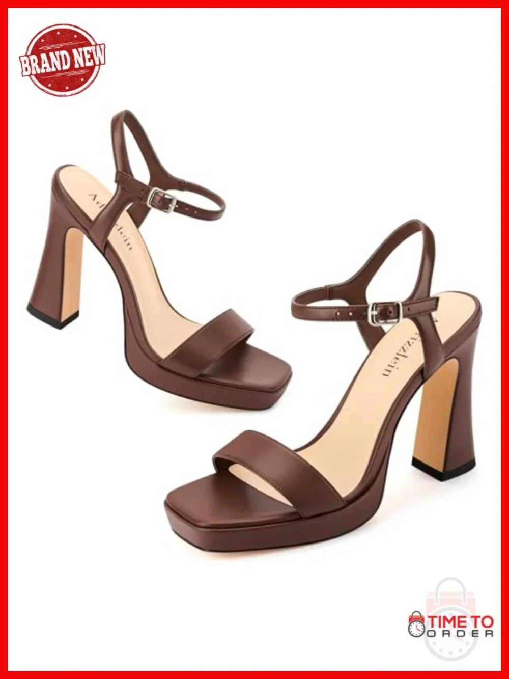 Faux Leather Platform Chunky High Heel Sandals Ankle Strap Square Toe Wedding